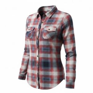 Savage Art Women's Red & Blue Plaid Button-Up Shirt. Size L